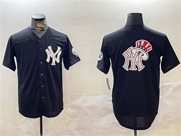New York Yankees Team Big Logo Black With Patch Cool Base Stitched Baseball Jersey baseball jersey product view 1