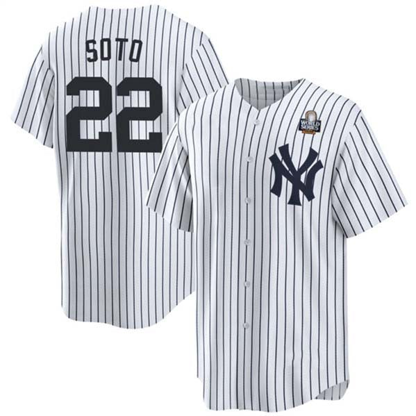 New York Yankees #22 Juan Soto White 2024 World Series With Name Cool Base Stitched Baseball Jersey baseball jersey product view 1