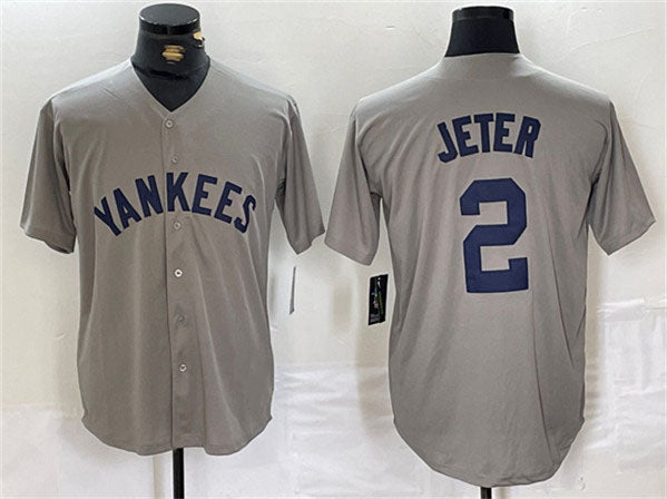 New York Yankees #2 Derek Jeter Gray Cool Base Stitched Baseball Jersey baseball jersey product view 1