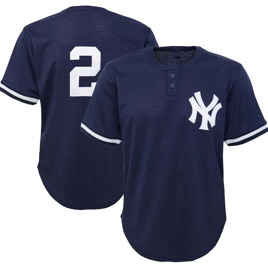 New York Yankees #2 Derek Jeter Cooperstown Collection Mesh Batting Practice Jersey - Navy Stitches Baseball Jerseys baseball jersey product view 1