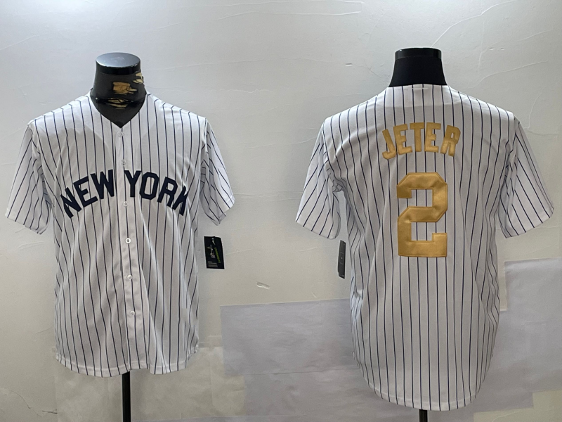 New York Yankees #2 Derek Jeter White Pinstripe Fashion Cool Base Stitched Baseball Jersey baseball jersey product view 1