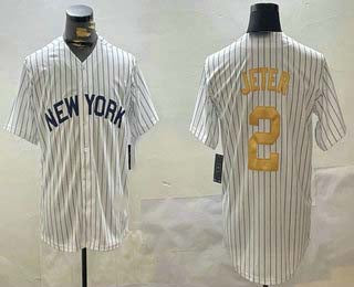 New York Yankees #2 Derek Jeter White Pinstripe Name Fashion Cool Base Stitched Baseball Jersey baseball jersey product view 1