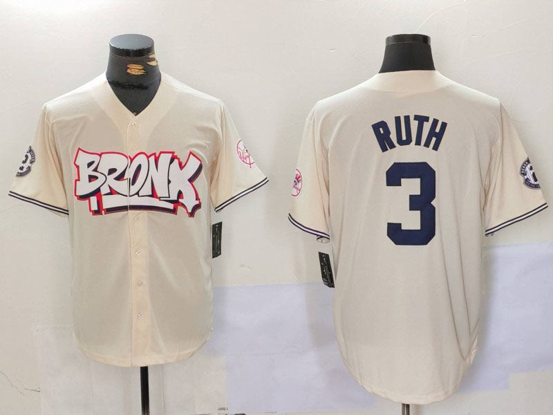 New York Yankees #3 Babe Ruth Cream Limited Stitched Baseball Jersey baseball jersey product view 1