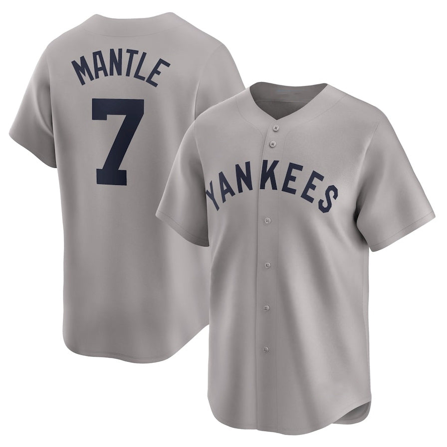 New York Yankees #7 Mickey Mantle Throwback Cooperstown Collection Limited Jersey - Gray Stitched Baseball Jersey baseball jersey product view 1