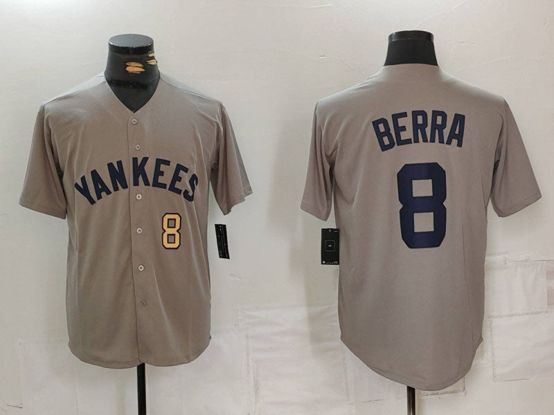 New York Yankees #8 Yogi Berra Grey Throwback Stitched Cool Base Baseball Jerseys baseball jersey product view 1