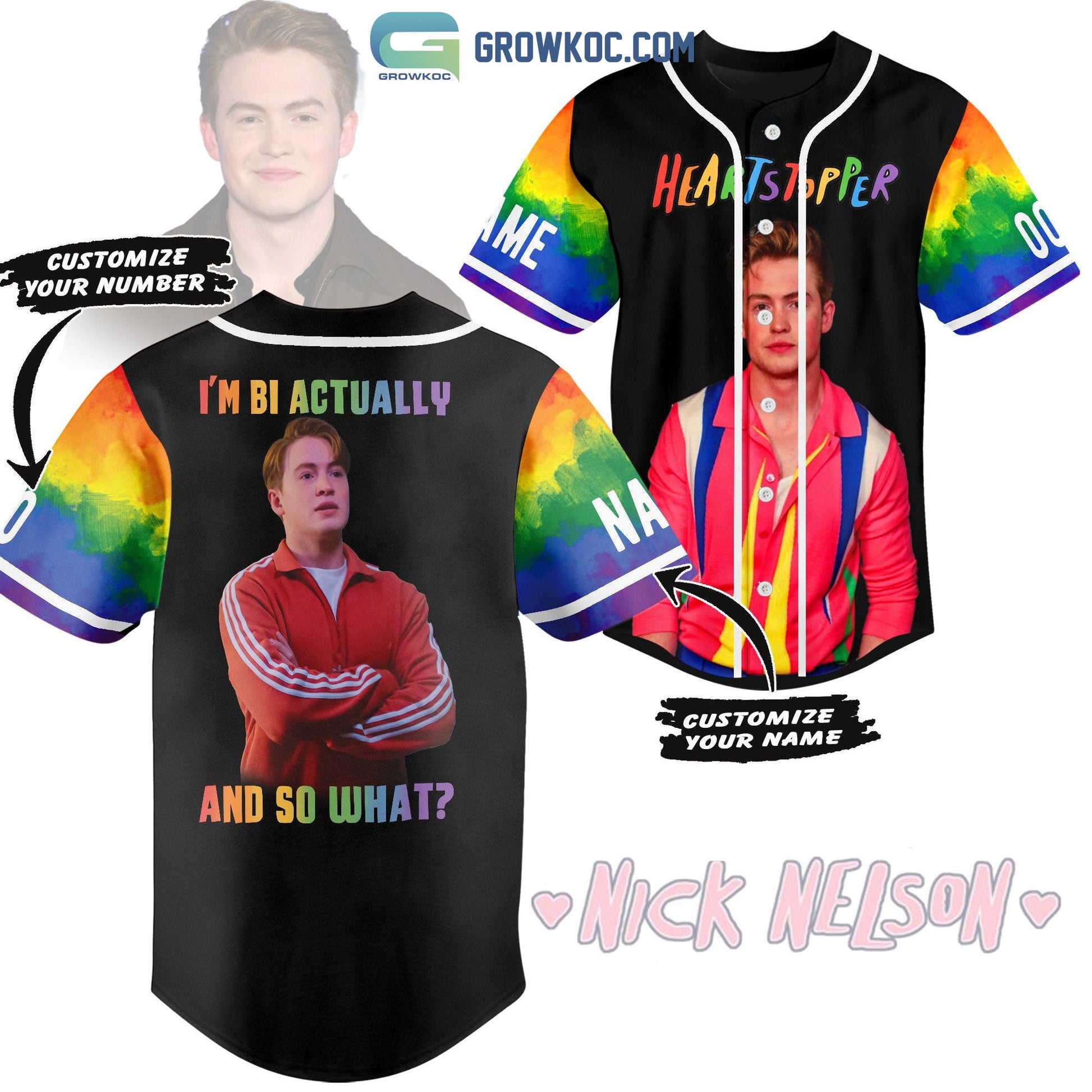 Nick Nelson Heartstopper Im Bi Actually And So What Personalized Baseball Jersey Unisex T-shirt, Sweatshirt, Hoodie, Long Sleeve Tee - T-Shirt, Sweatshirt, Hoodie