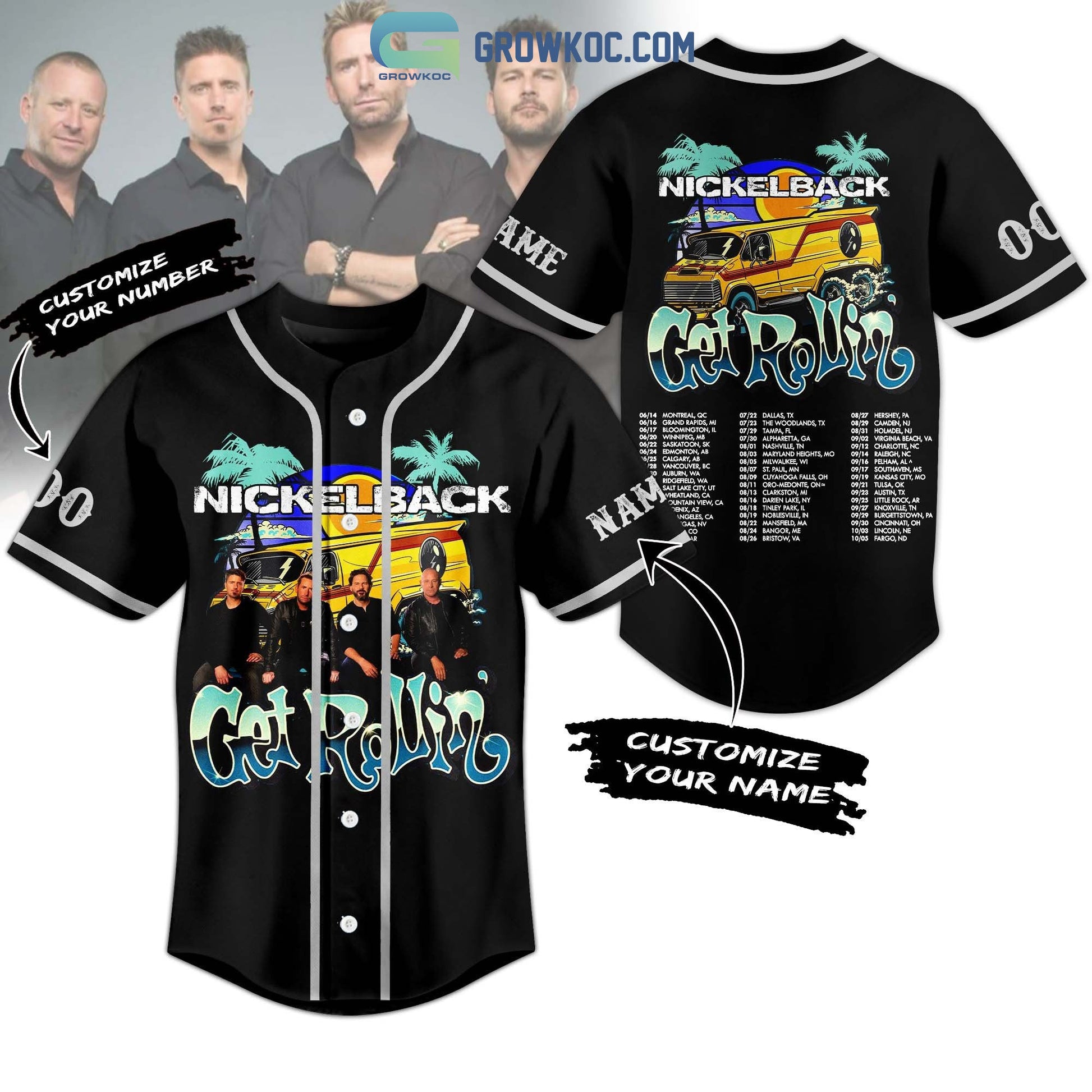 Nickelback Get Rollin Personalized Baseball Jersey Unisex T-shirt, Sweatshirt, Hoodie, Long Sleeve Tee - T-Shirt, Sweatshirt, Hoodie