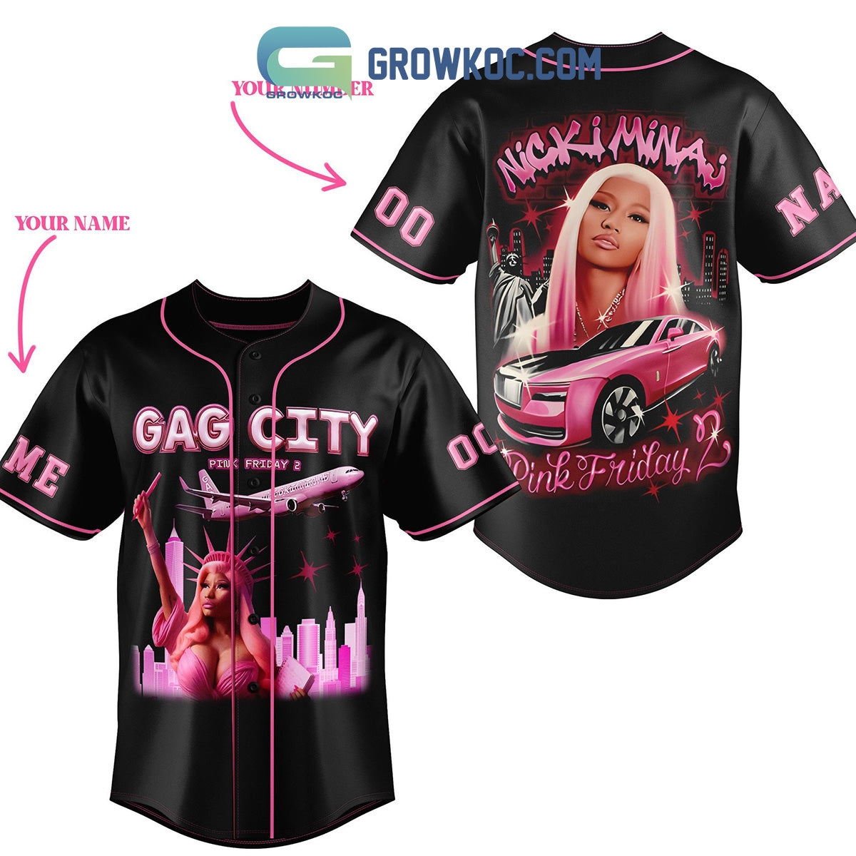 Nicki Minaj Pink Friday 2 Tour In Gaga City Personalized Baseball Jersey Unisex T-shirt, Sweatshirt, Hoodie, Long Sleeve Tee - T-Shirt, Sweatshirt, Hoodie