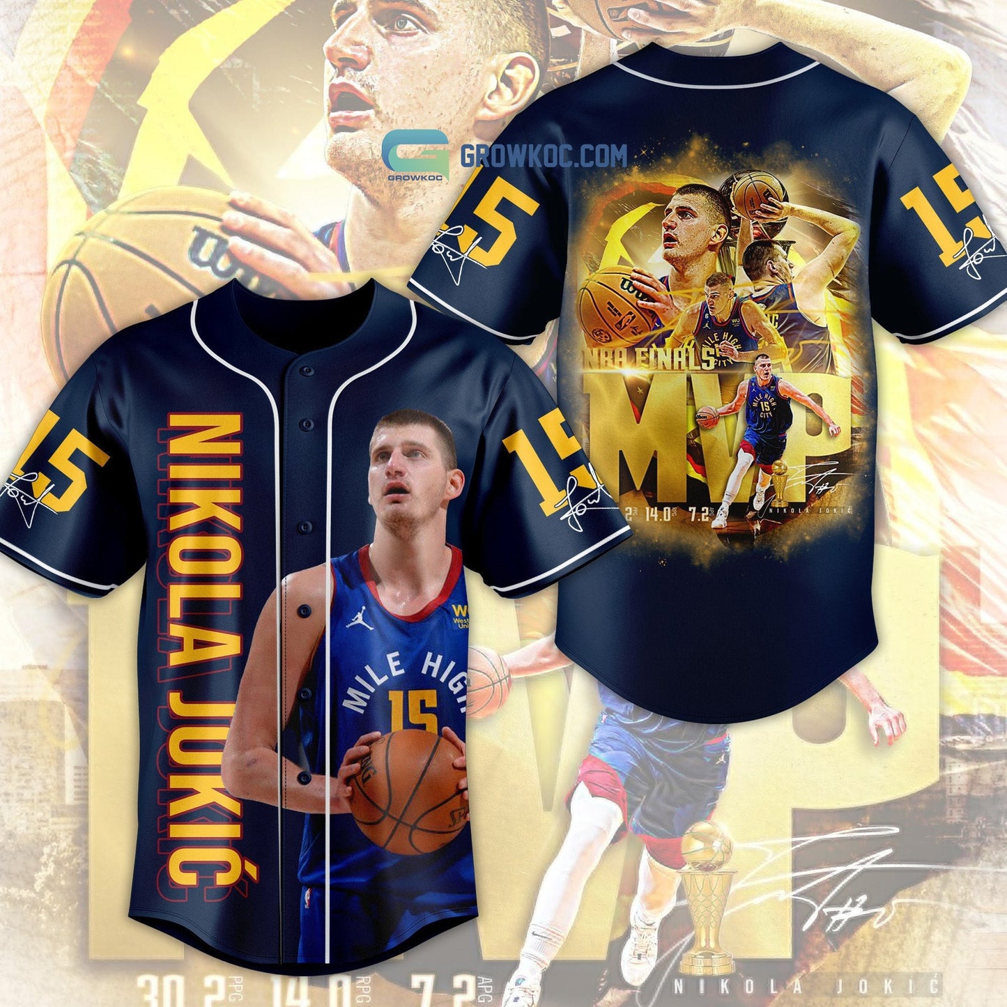 Nikola Jokic 15 NBA Finals MVP Season 2023 Navy Design Baseball Jersey Unisex T-shirt, Sweatshirt, Hoodie, Long Sleeve Tee - T-Shirt, Sweatshirt, Hoodie