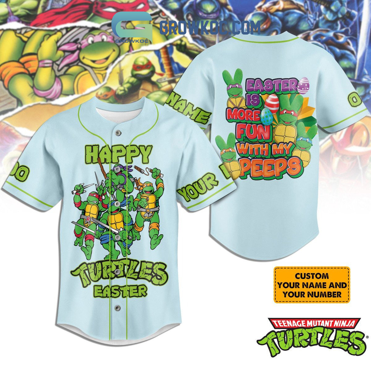 Ninja Turtles Easter Is More Fun With My Peeps Blue Personalized Baseball Jersey Unisex T-shirt, Sweatshirt, Hoodie, Long Sleeve Tee - T-Shirt, Sweatshirt, Hoodie