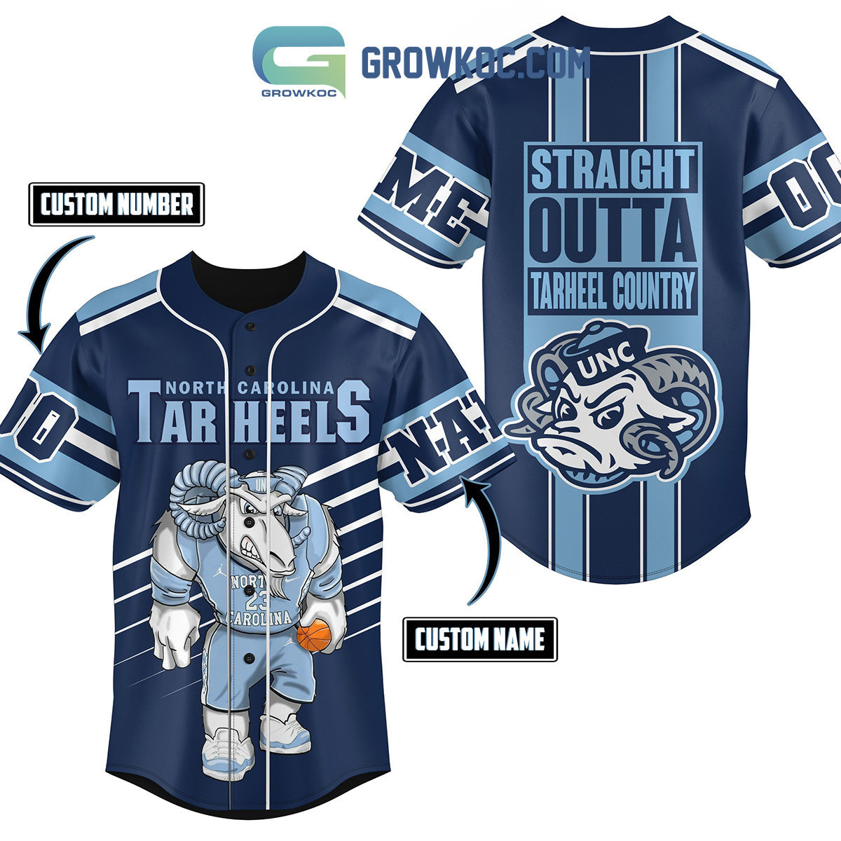 North Carolina Tar Heels Straight Outta Country Personalized Baseball Jersey Unisex T-shirt, Sweatshirt, Hoodie, Long Sleeve Tee - T-Shirt, Sweatshirt, Hoodie