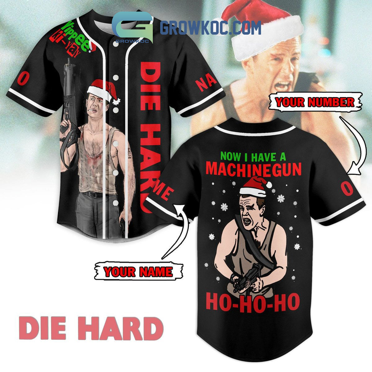 Now I Have A Machine Gun Christmas Personalized Baseball Jersey Unisex T-shirt, Sweatshirt, Hoodie, Long Sleeve Tee - T-Shirt, Sweatshirt, Hoodie