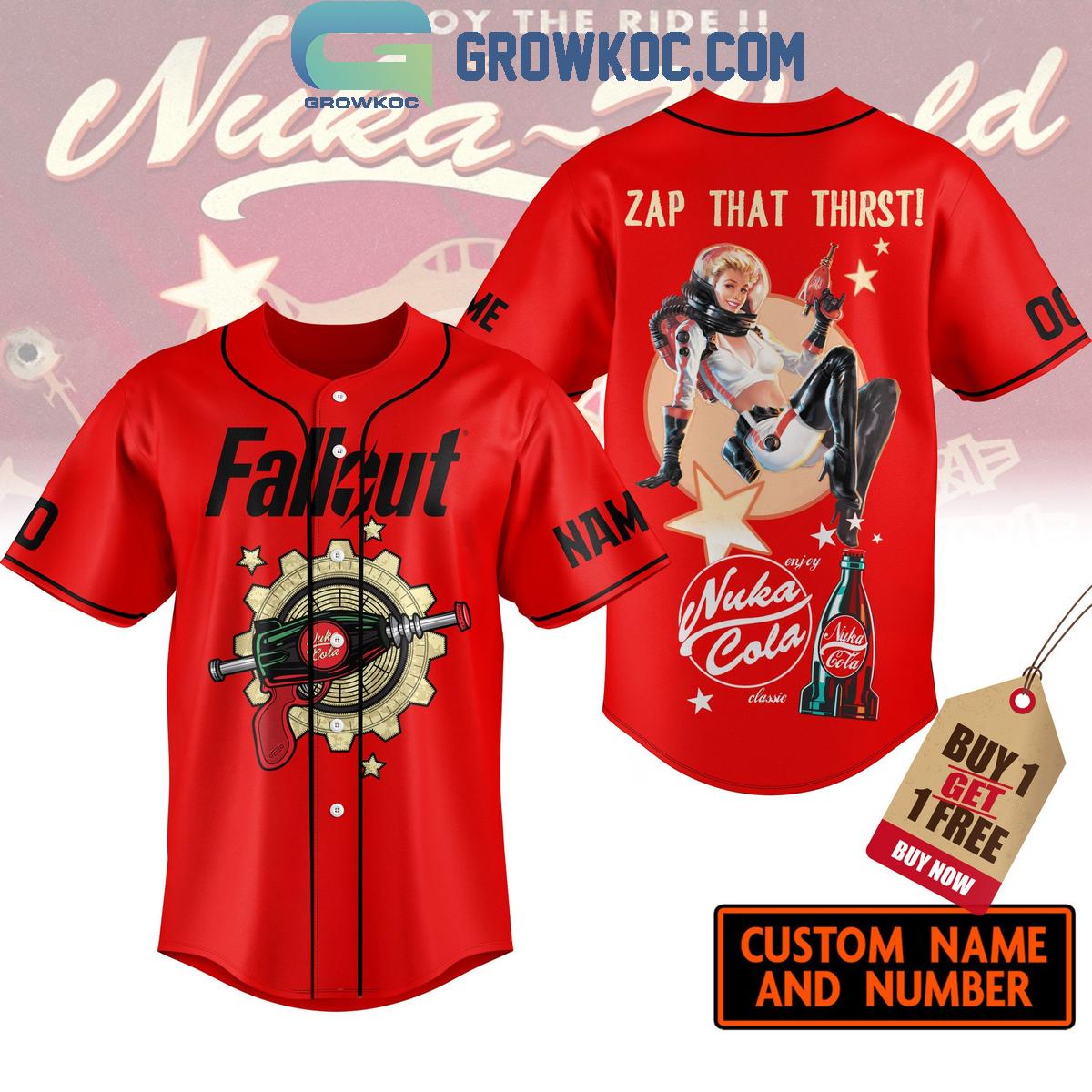 Nuka Cola Zap That Thirst Fallout Love Fan Personalized Baseball Jersey Unisex T-shirt, Sweatshirt, Hoodie, Long Sleeve Tee - T-Shirt, Sweatshirt, Hoodie