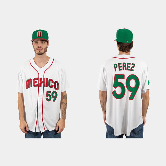 #59 OLIVER PEREZ MEXICO BASEBALL 2023 WORLD BASEBALL CLASSIC JERSEY ¨C WHITE Stitches Baseball Jerseys baseball jersey product view 1