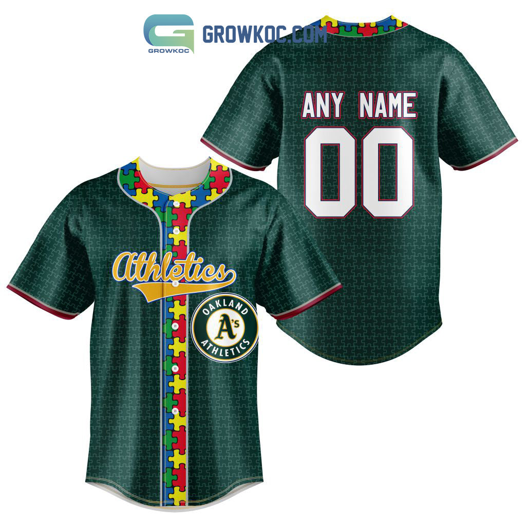 Oakland Athletics MLB Fearless Against Autism Personalized Baseball Jersey Unisex T-shirt, Sweatshirt, Hoodie, Long Sleeve Tee - T-Shirt, Sweatshirt, Hoodie