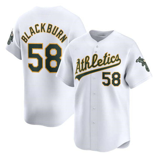 Oakland Athletics #58 Paul Blackburn White Home Limited Stitched Baseball Jersey baseball jersey product view 1