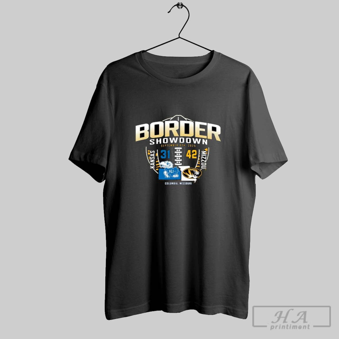 Official Border Showdown 2025 Mizzou 42 31 Kansas Score T-Shirts, Hoodie, Sweatshirt - T-Shirt, Sweatshirt, Hoodie