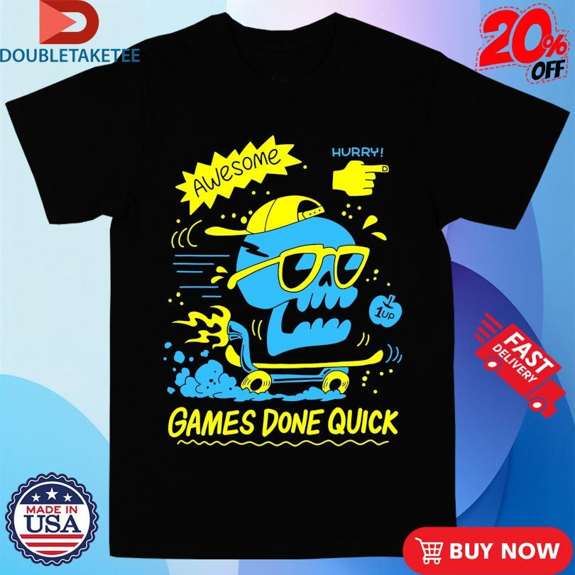 Games Done Quick GDQ Awesome Skater Skull Shirts Unisex T-shirt, Sweatshirt, Hoodie, Long Sleeve Tee - T-Shirt, Sweatshirt, Hoodie