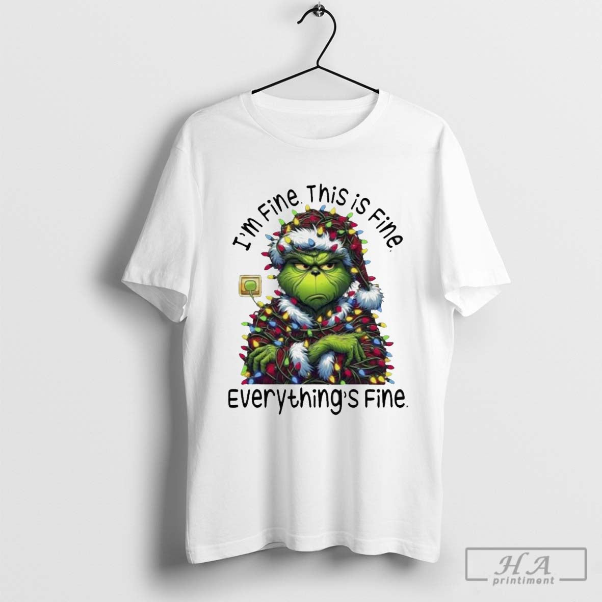 Official Im Fine This Is Fine Everythings Fine Santa Grinch Light 2024 T-Shirts, Hoodie, Sweatshirt - T-Shirt, Sweatshirt, Hoodie