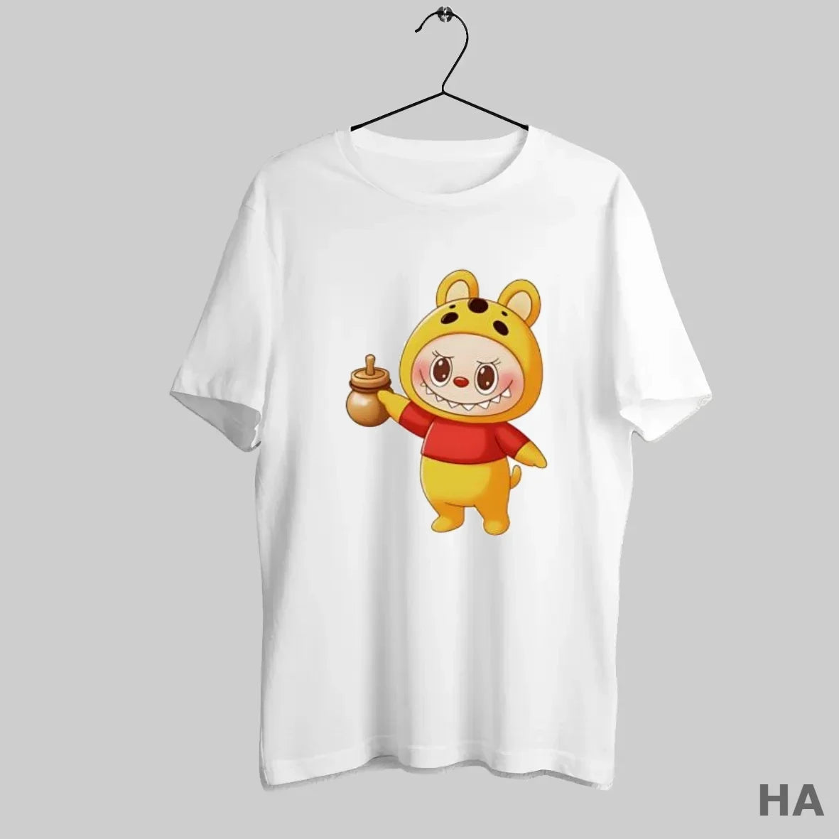 Official Labubu Wearing Winnie Pooh Bear Costume Holding Honey Pot T-Shirts, Hoodie, Sweatshirt - T-Shirt, Sweatshirt, Hoodie