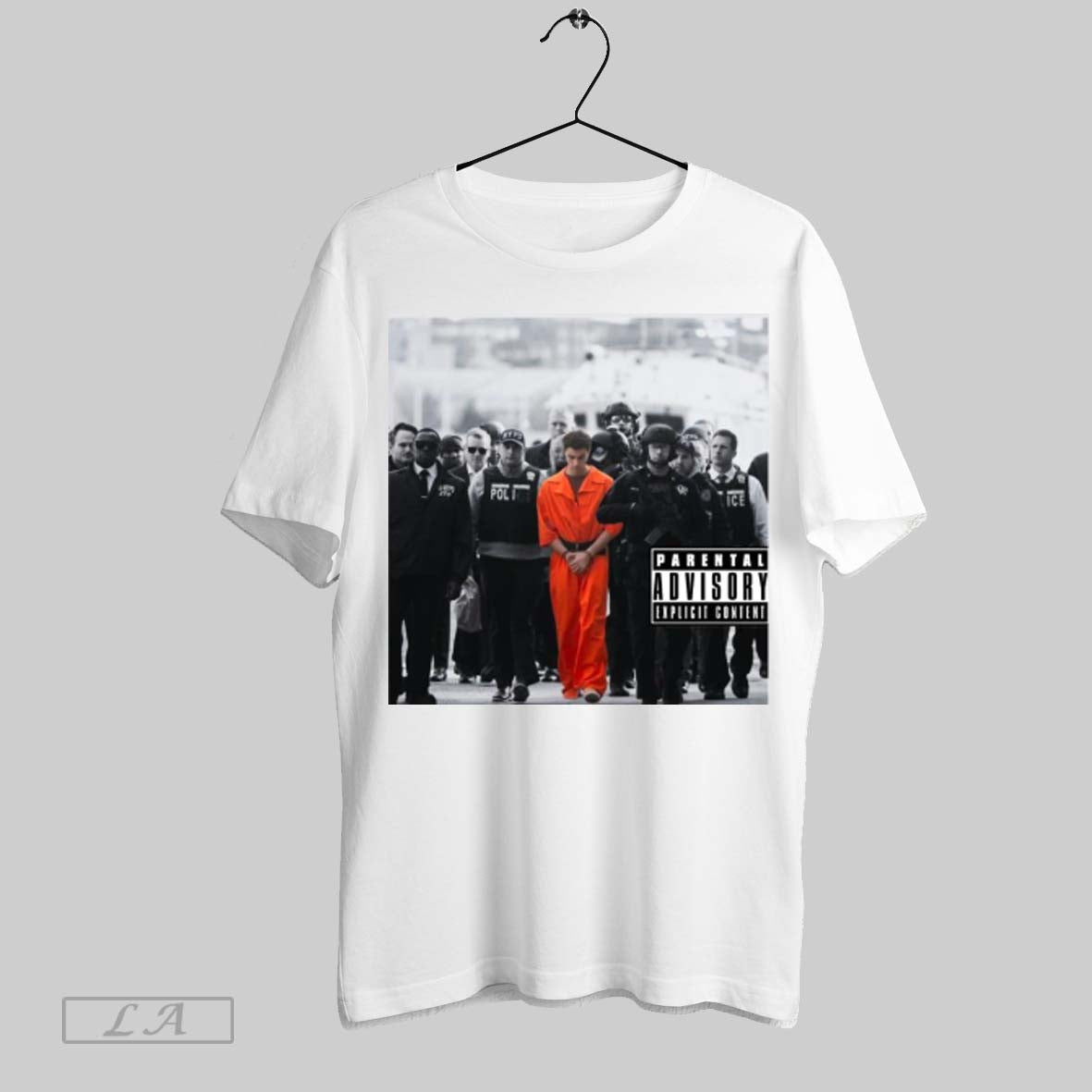 Official Luigi Mangione Arrives Helicopter Pad Police Parental Advisory Explicit Content Poster T-Shirts, Hoodie, Sweatshirt - T-Shirt, Sweatshirt, Hoodie