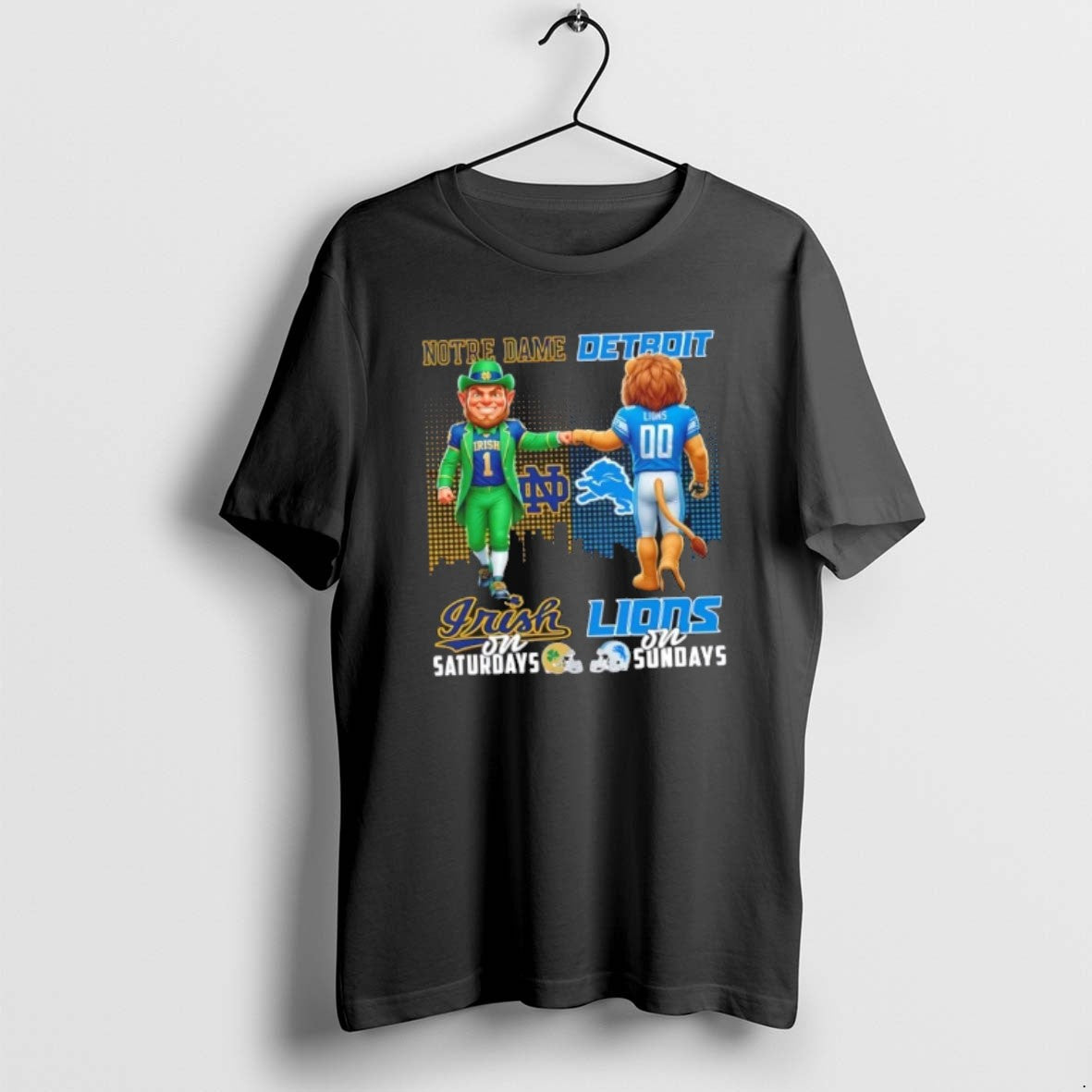 Official Mascots Notre Dame Fighting Irish Saturdays X Detroit Lions Sundays Skyline T-Shirts, Hoodie, Sweatshirt - T-Shirt, Sweatshirt, Hoodie
