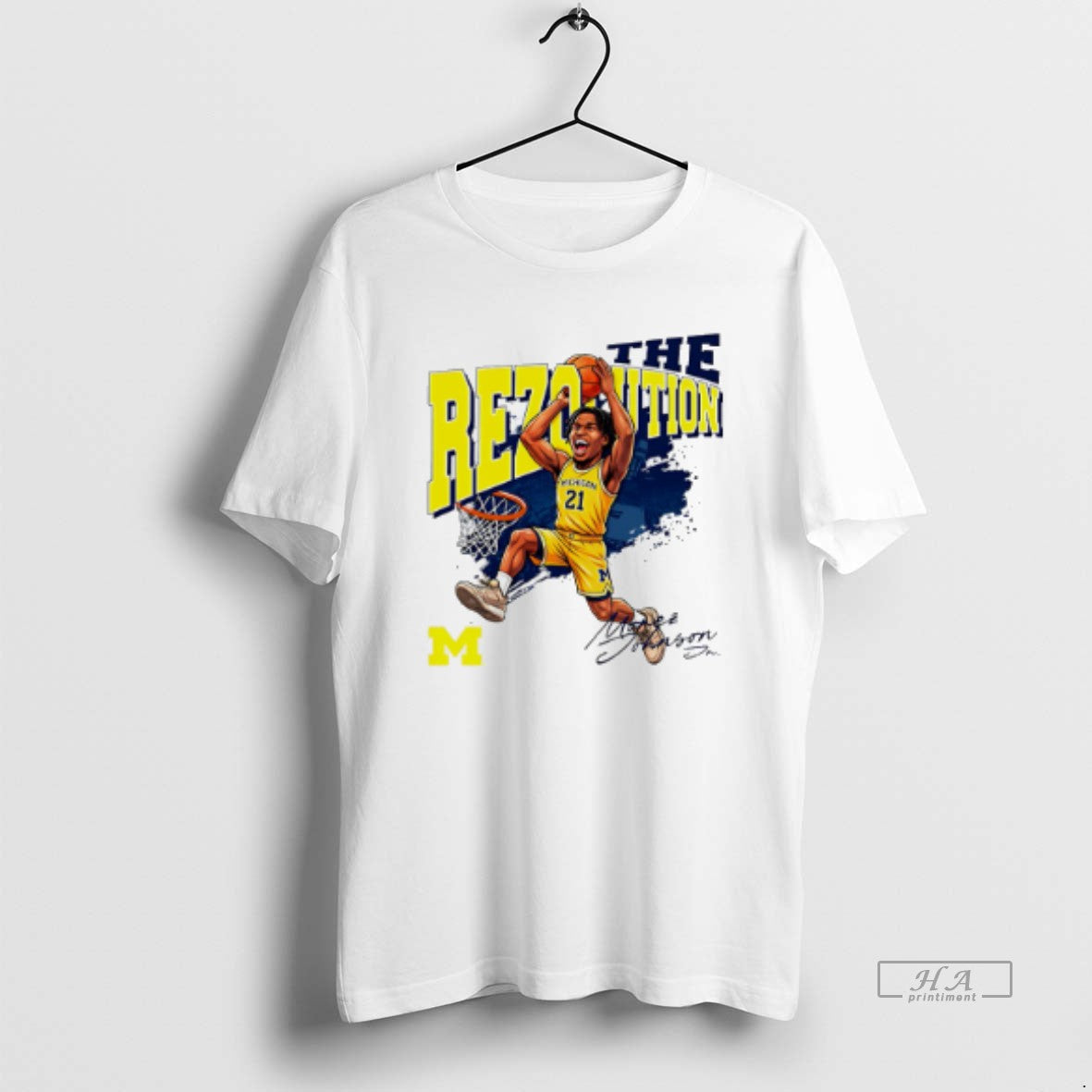 Official Michigan Basketball Morez Johnson Jr Rezolution Caricature T-Shirts, Hoodie, Sweatshirt - T-Shirt, Sweatshirt, Hoodie