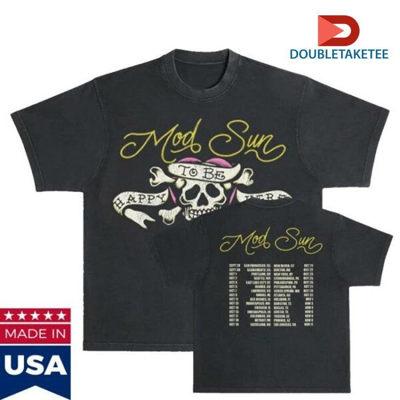 Mod Sun Happy To Be Here Tour Skull Tattoo Flash T-shirts Unisex T-shirt, Sweatshirt, Hoodie, Long Sleeve Tee - T-Shirt, Sweatshirt, Hoodie