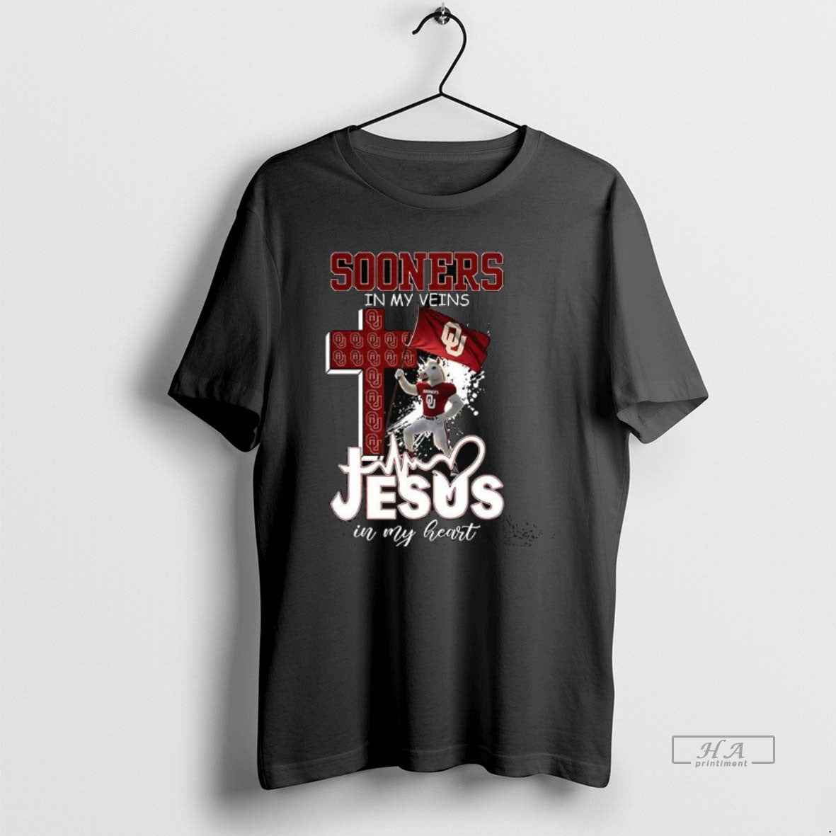 Official Oklahoma Sooners Mascot My Veins Jesus My Heart Flag T-Shirts, Hoodie, Sweatshirt - T-Shirt, Sweatshirt, Hoodie