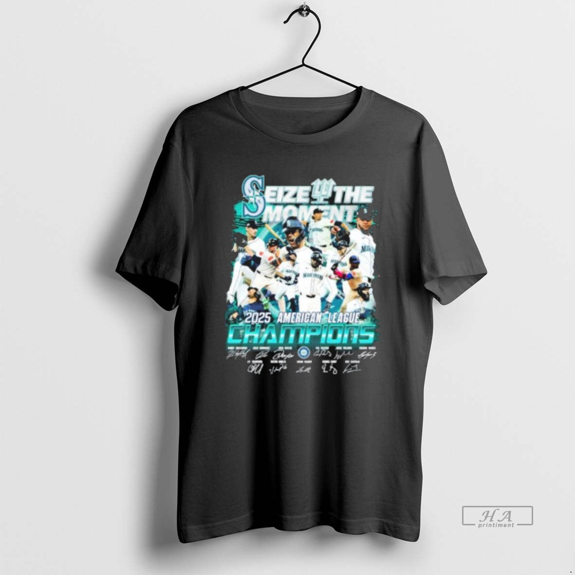 Official Seattle Mariners Seize Moment 2025 American League Champions Signatures T-Shirts, Hoodie, Sweatshirt - T-Shirt, Sweatshirt, Hoodie