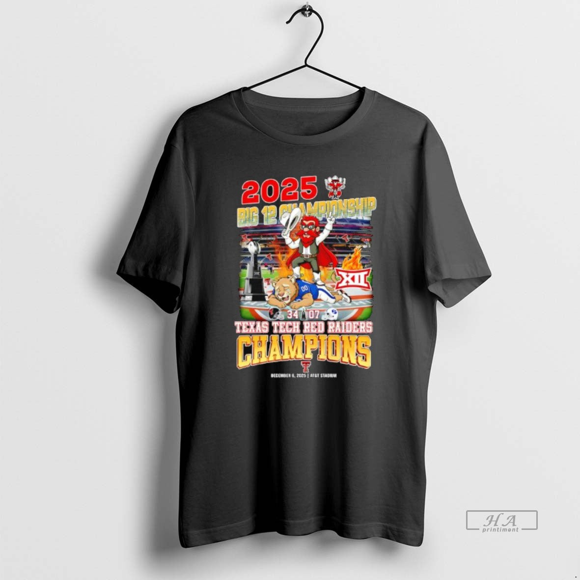 Official Texas Tech Red Raiders Big 12 Champions 34 07 Score Att Stadium December T-Shirts, Hoodie, Sweatshirt - T-Shirt, Sweatshirt, Hoodie
