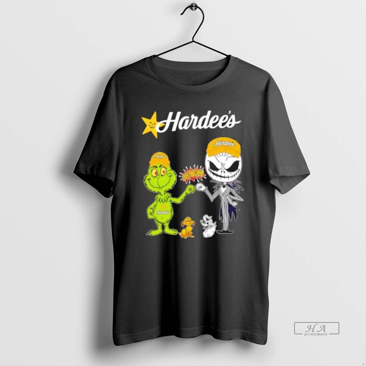 Official Hardees X Grinch Jack Skellington Fist Bump Uniwilling Friends T-Shirts, Hoodie, Sweatshirt - T-Shirt, Sweatshirt, Hoodie