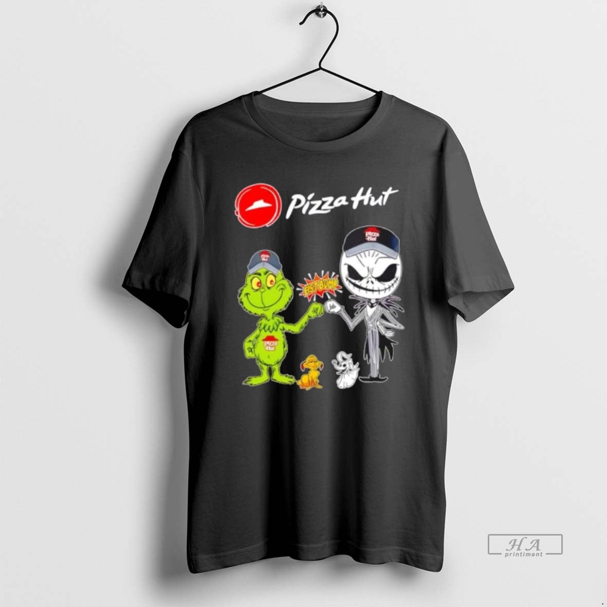 Official Pizza Hut X Grinch Jack Skellington Fist Bump Uniwilling Friends T-Shirts, Hoodie, Sweatshirt - T-Shirt, Sweatshirt, Hoodie