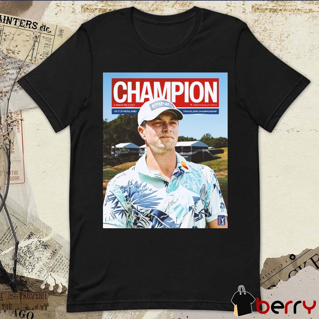 Viktor Hovland 2026 Travelers Championship Champion PGA Tour Poster t-shirt Unisex T-shirt, Sweatshirt, Hoodie, Long Sleeve Tee - T-Shirt, Sweatshirt, Hoodie