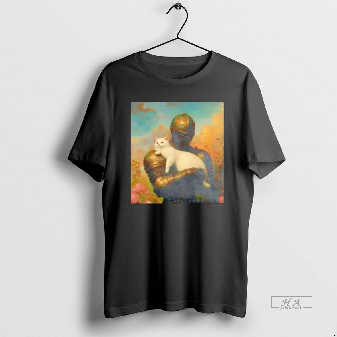 Official Warrior Knight Holding White Cat Behind Blue Sky T-Shirts, Hoodie, Sweatshirt - T-Shirt, Sweatshirt, Hoodie