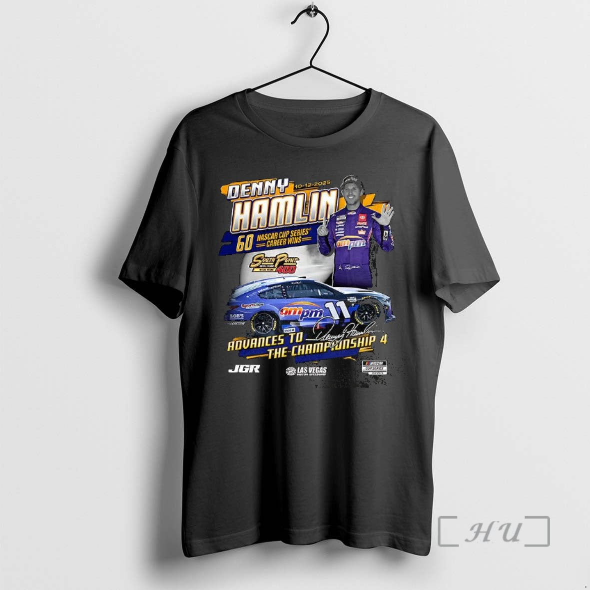 Officials Denny Hamlin Checkered Flag Sports 2025 South Point 400 Race Winner Signature T-Shirts, Hoodie, Sweatshirt - T-Shirt, Sweatshirt, Hoodie