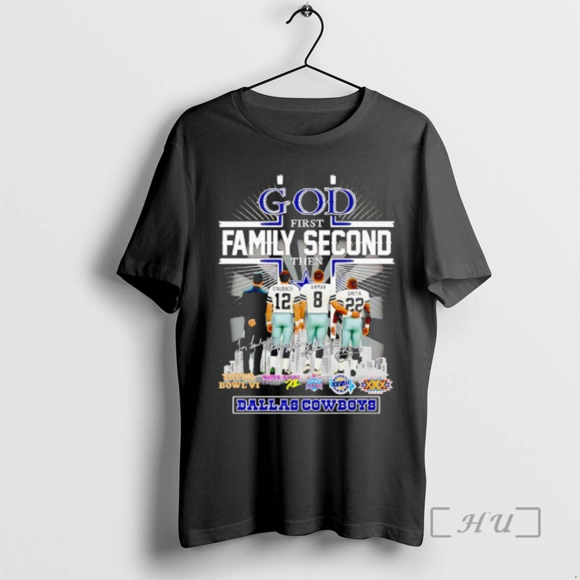 Officials God First Family Second Then Dallas Cowboys Super Bowls City Skyline Signatures T-Shirts, Hoodie, Sweatshirt - T-Shirt, Sweatshirt, Hoodie