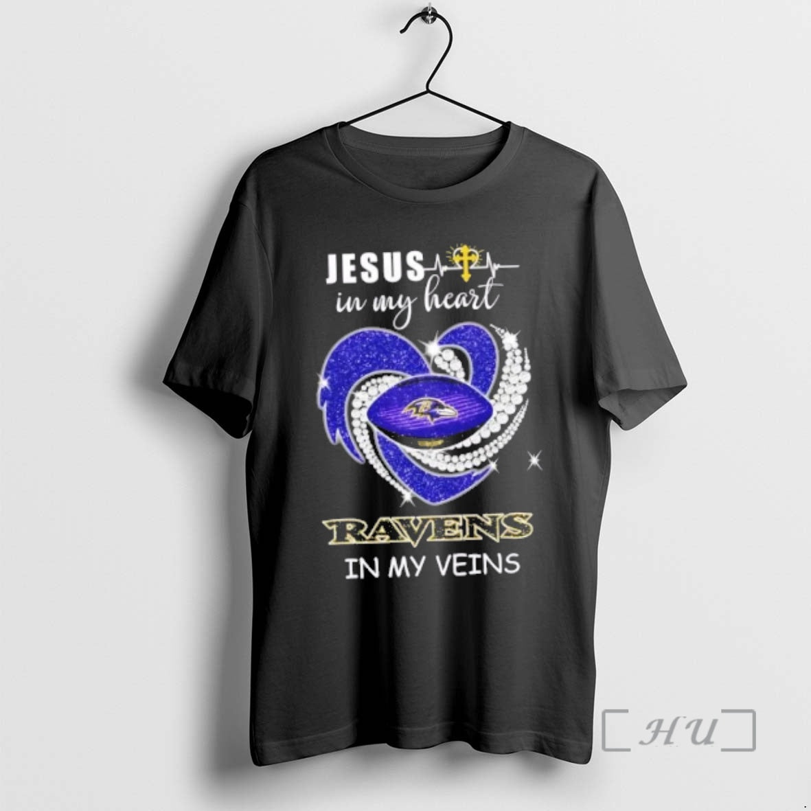 Officials Jesus My Heart Baltimore Ravens My Veins Diamond Heart T-Shirts, Hoodie, Sweatshirt - T-Shirt, Sweatshirt, Hoodie