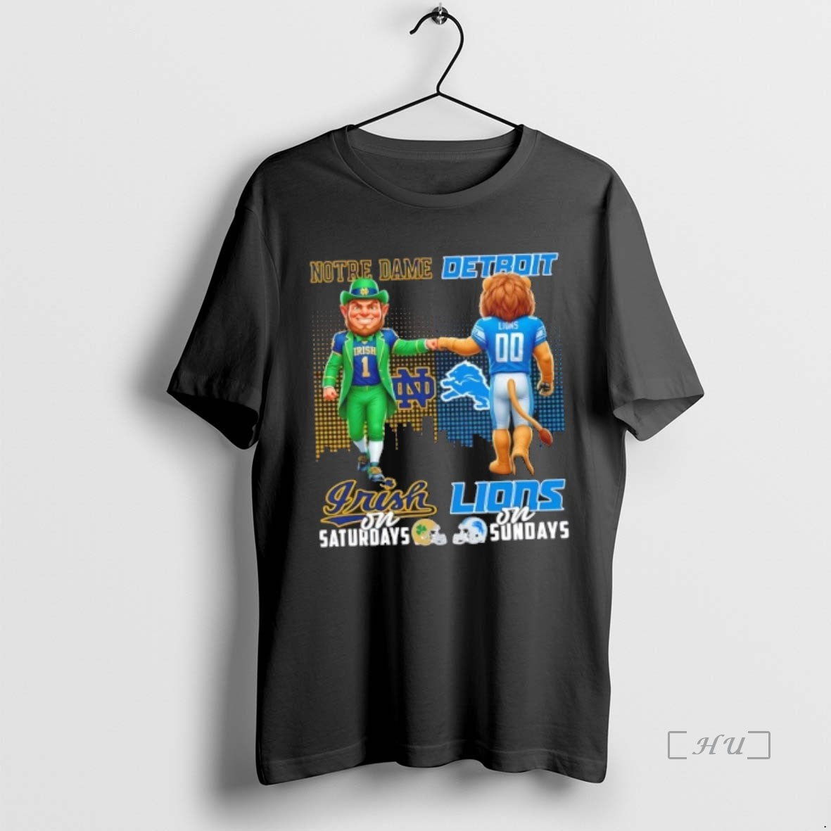Officials Mascots Notre Dame Fighting Irish Saturdays X Detroit Lions Sundays Skyline T-Shirts, Hoodie, Sweatshirt - T-Shirt, Sweatshirt, Hoodie