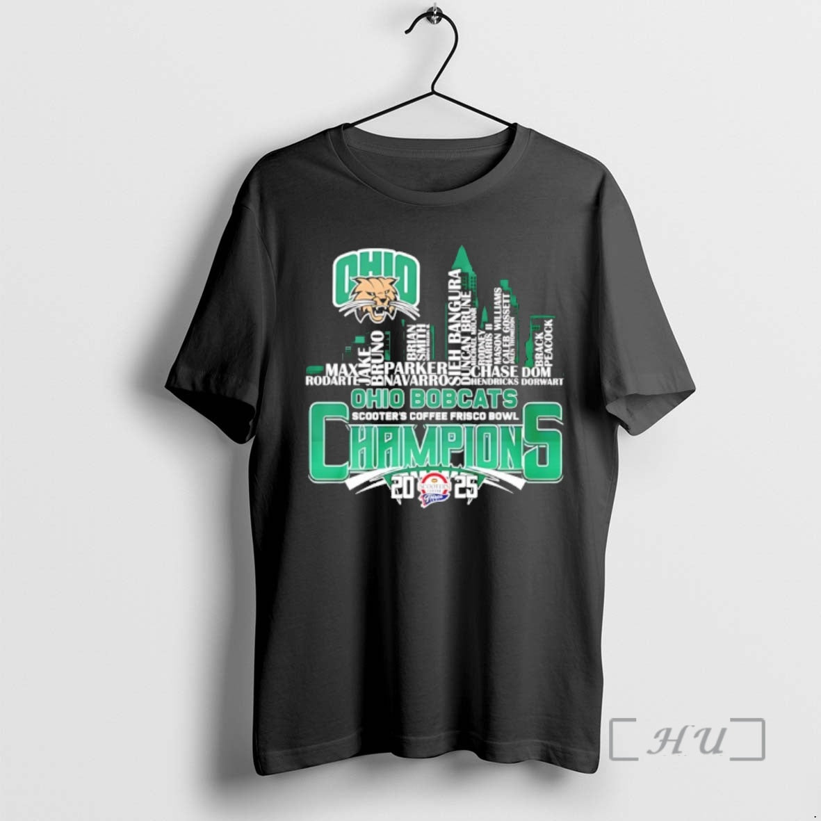 Officials Ohio Bobcats 2025 Scooters Coffee Frisco Bowl Champions Player Names City Skyline T-Shirts, Hoodie, Sweatshirt - T-Shirt, Sweatshirt, Hoodie