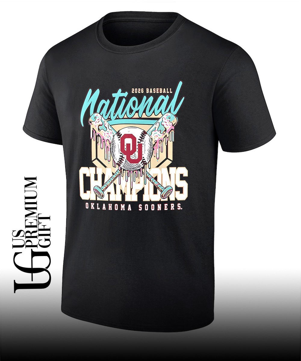 Oklahoma Sooners 2026 Baseball National Champions Team logo melted shirt Unisex T-shirt, Sweatshirt, Hoodie, Long Sleeve Tee - T-Shirt, Sweatshirt, Hoodie
