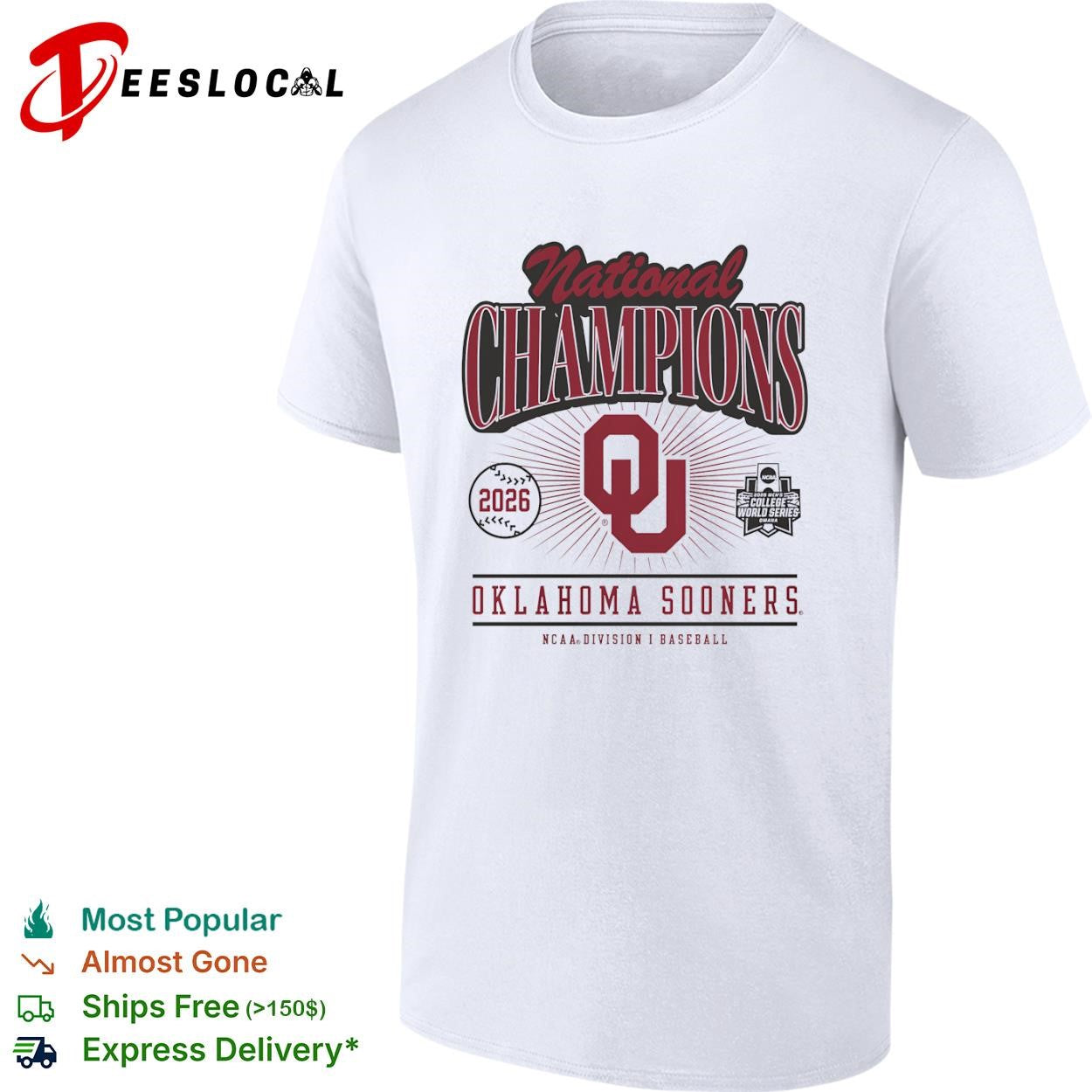 Oklahoma Sooners 2026 National Champions College World Series NCAA Baseball shirt Unisex T-shirt, Sweatshirt, Hoodie, Long Sleeve Tee - T-Shirt, Sweatshirt, Hoodie
