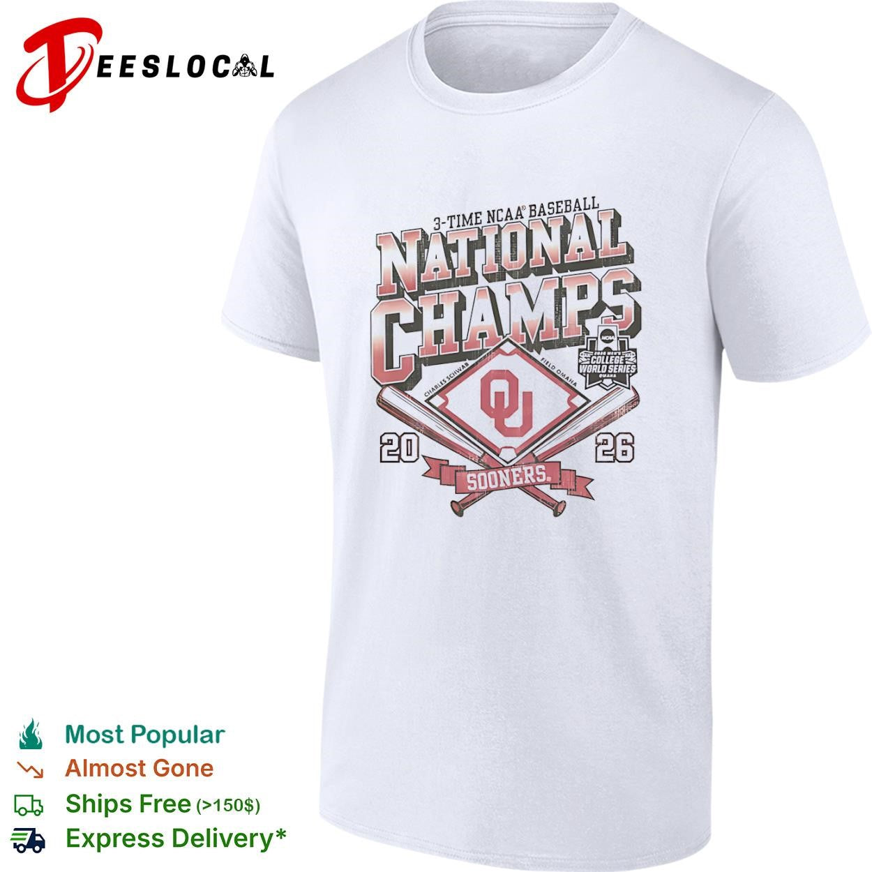 Oklahoma Sooners 3 Time NCAA Baseball National Champs Charles Schwab Field Omaha shirt Unisex T-shirt, Sweatshirt, Hoodie, Long Sleeve Tee - T-Shirt, Sweatshirt, Hoodie