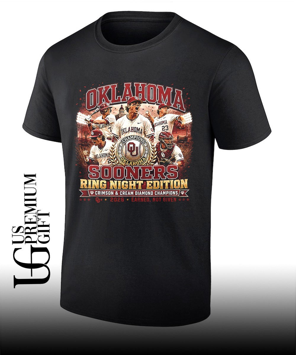 Oklahoma Sooners Baseball Champions 2026 Ring Night Edition Crimson Cream shirt Unisex T-shirt, Sweatshirt, Hoodie, Long Sleeve Tee - T-Shirt, Sweatshirt, Hoodie