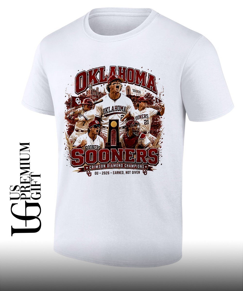Oklahoma Sooners Baseball Team 2026 Earned Not Given Crimson Diamond Champions shirt Unisex T-shirt, Sweatshirt, Hoodie, Long Sleeve Tee - T-Shirt, Sweatshirt, Hoodie