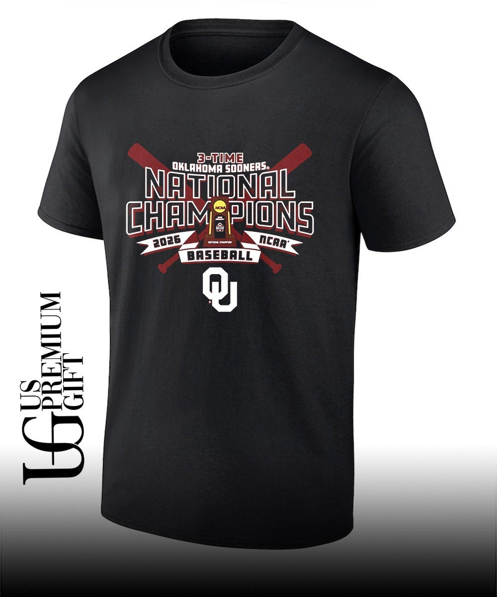 Oklahoma Sooners Crimson 2026 College World Series 3-Time Champions shirt Unisex T-shirt, Sweatshirt, Hoodie, Long Sleeve Tee - T-Shirt, Sweatshirt, Hoodie