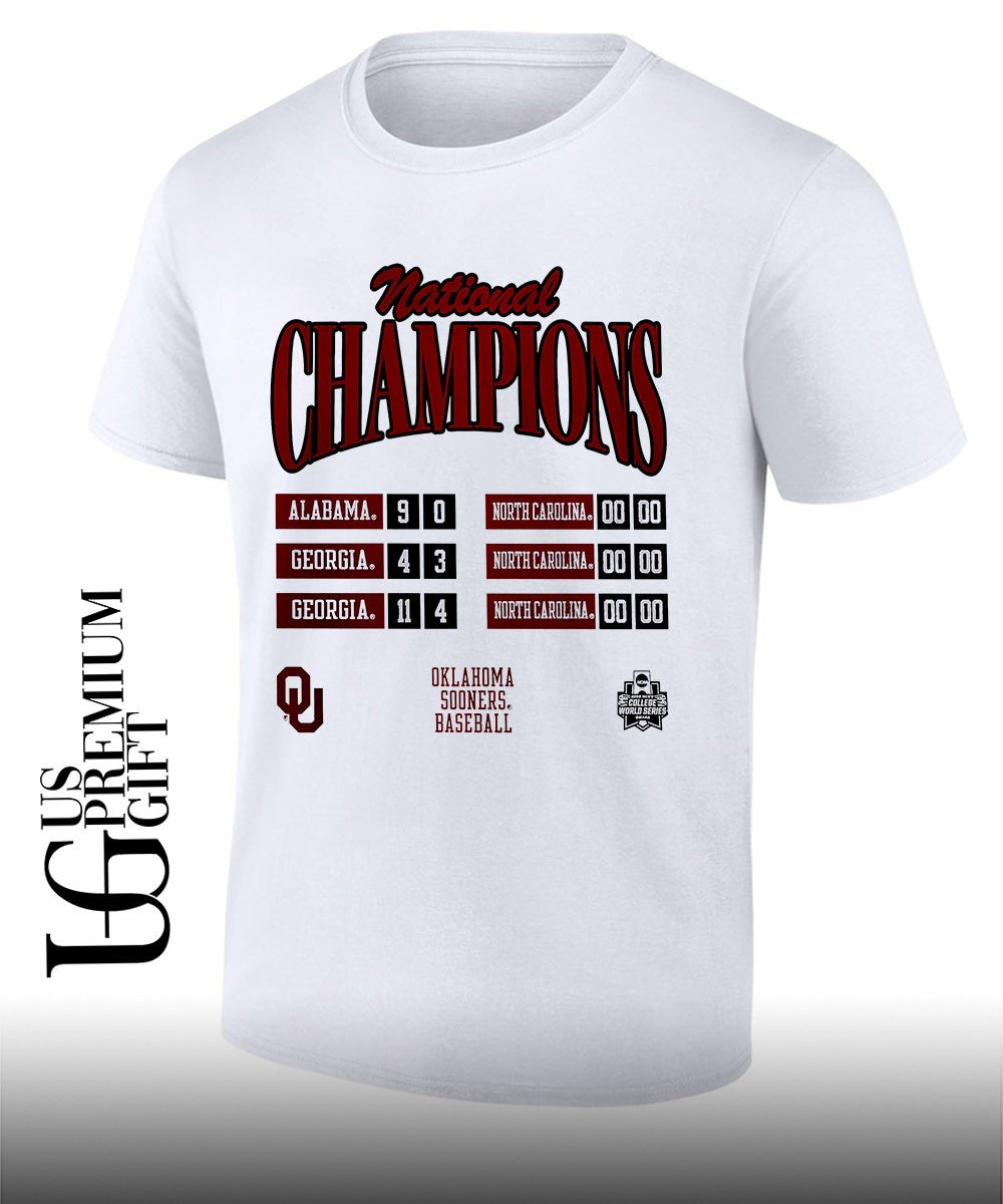 Oklahoma Sooners NCAA College World Series National Champions Scoreboard shirt Unisex T-shirt, Sweatshirt, Hoodie, Long Sleeve Tee - T-Shirt, Sweatshirt, Hoodie