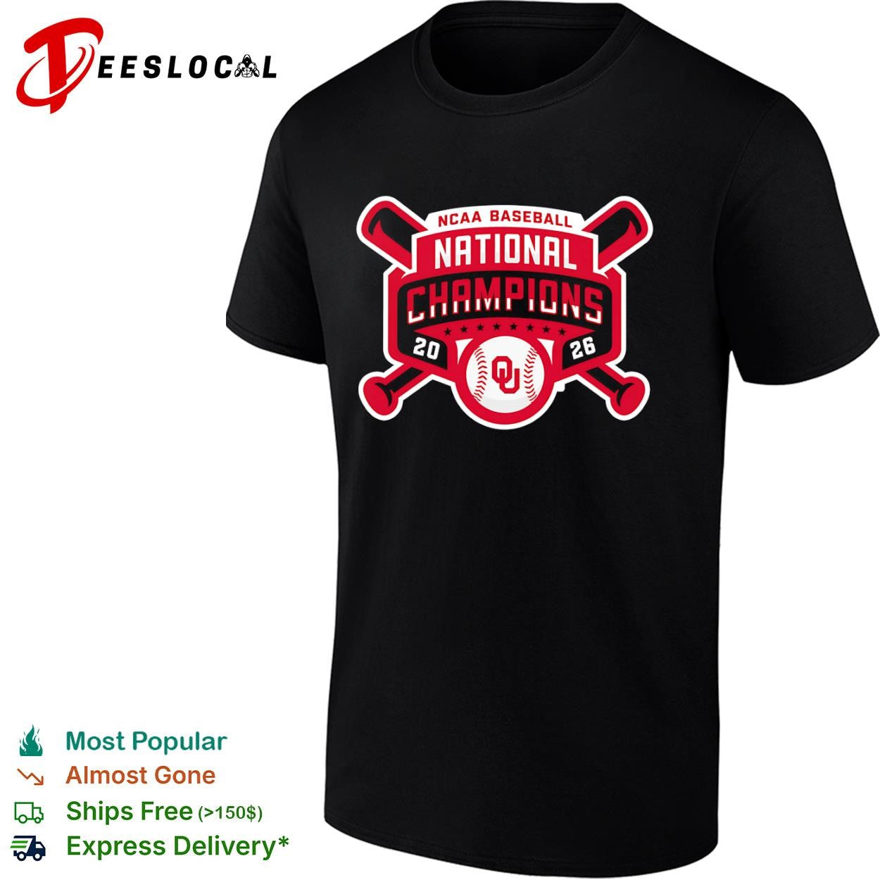 Oklahoma Sooners NCAA baseball national champions 2026 black ribbon shirt Unisex T-shirt, Sweatshirt, Hoodie, Long Sleeve Tee - T-Shirt, Sweatshirt, Hoodie