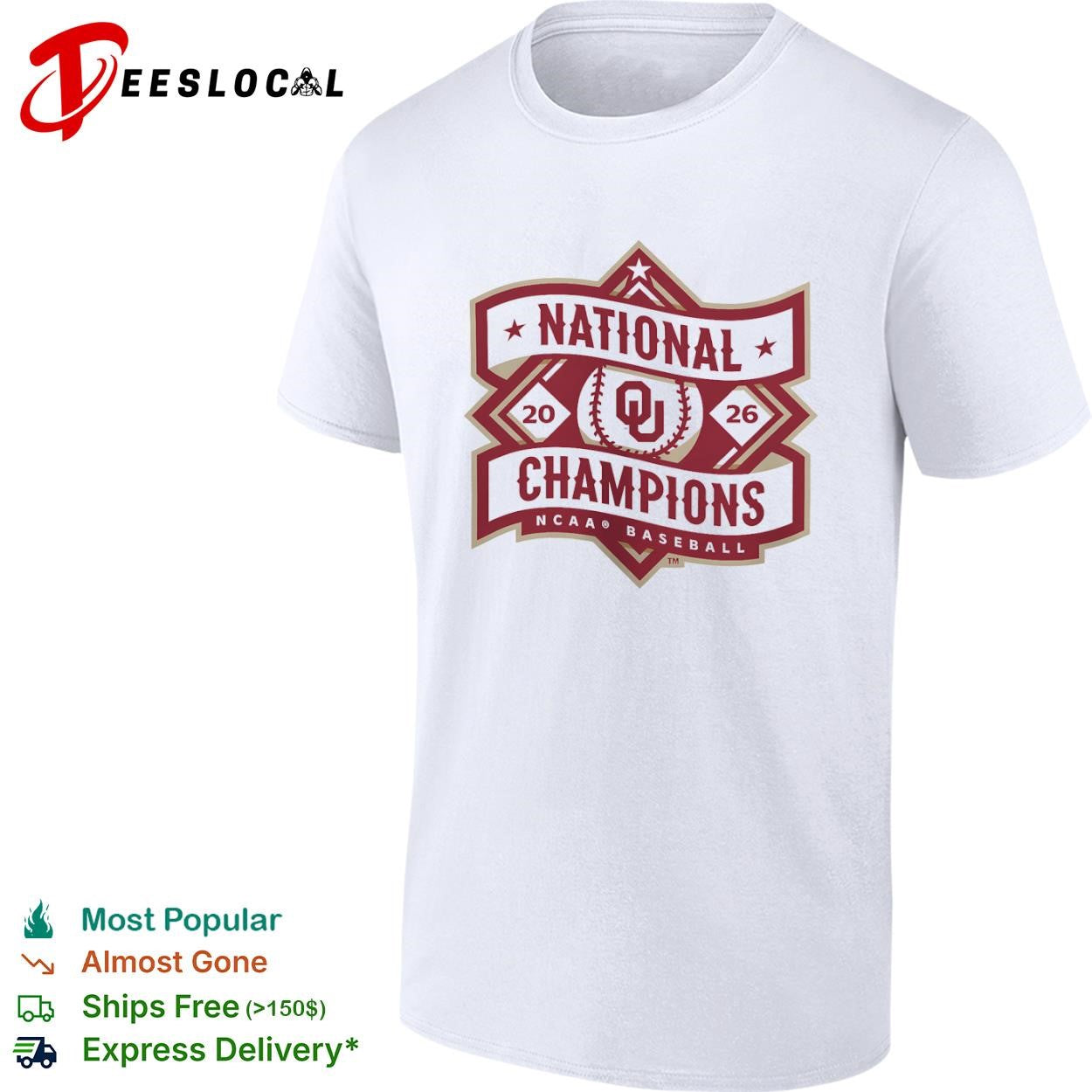 Oklahoma Sooners National Champions 20 26 NCAA Baseball logo shirt Unisex T-shirt, Sweatshirt, Hoodie, Long Sleeve Tee - T-Shirt, Sweatshirt, Hoodie