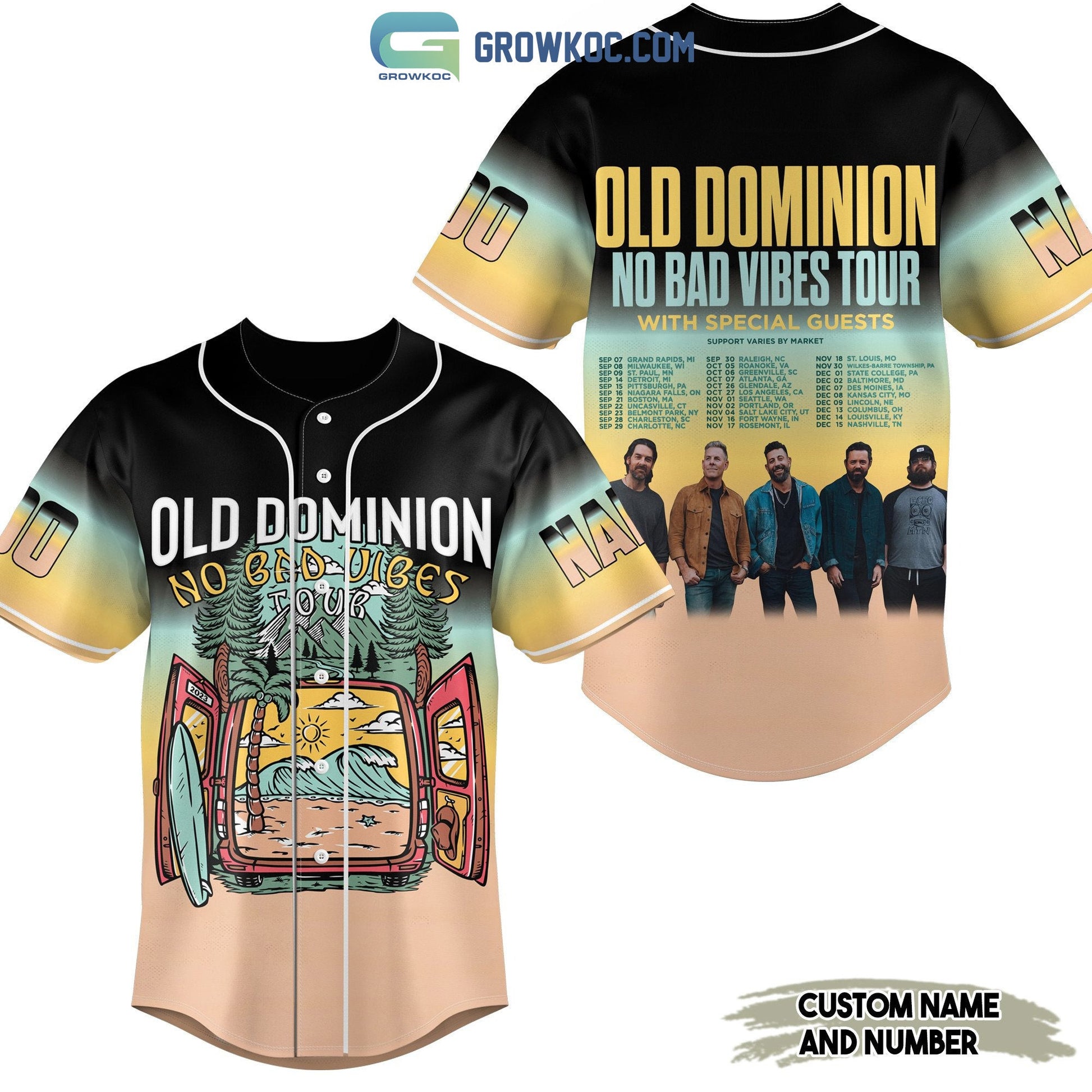 Ola Dominion No Bad Vibes Tour Personalized Baseball Jersey Unisex T-shirt, Sweatshirt, Hoodie, Long Sleeve Tee - T-Shirt, Sweatshirt, Hoodie